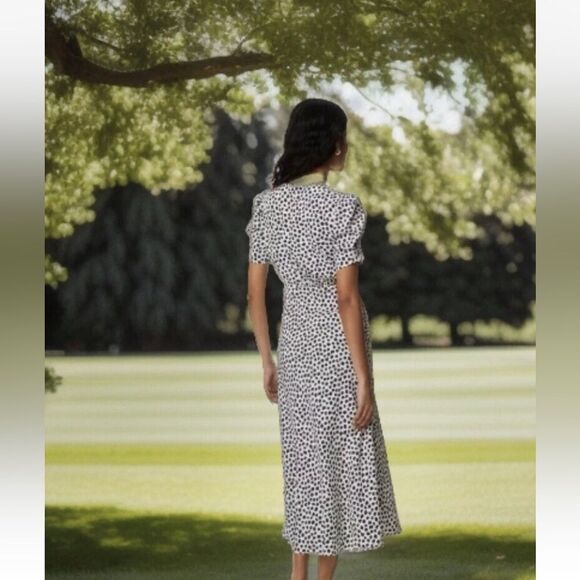 M&S ladies midi maxi dress white black blue 14 ditsy micro floral cottage modest - Picture 4 of 16